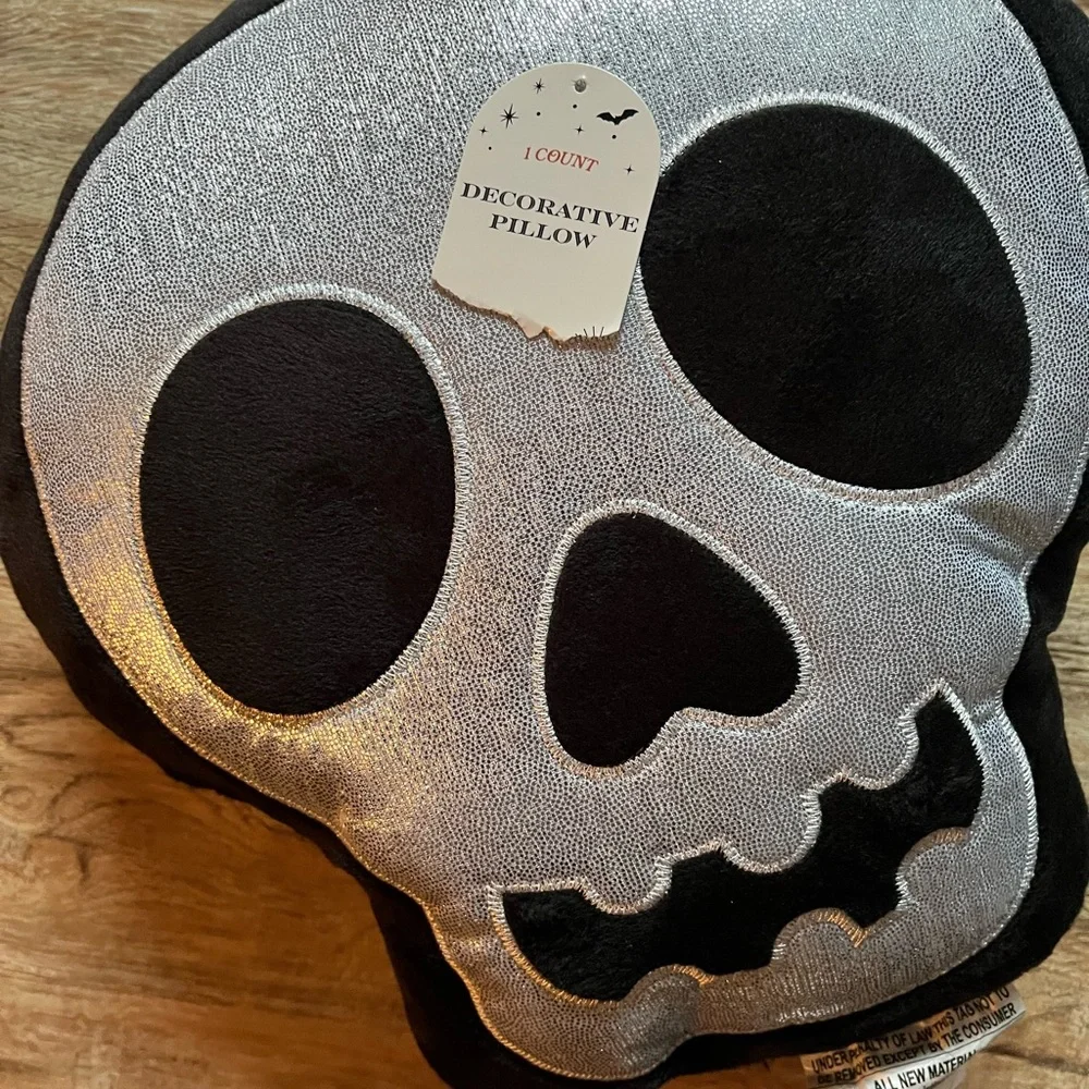 Target Halloween skull Silver and Black throw pillow